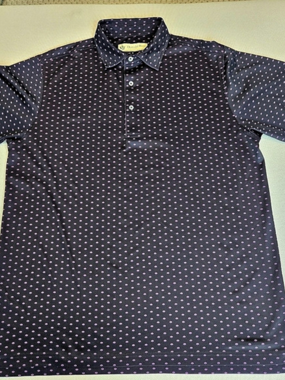 Donald Ross Sportswear Men's Medium Polo Shirt Black Pink Flowers Golf Athletic
